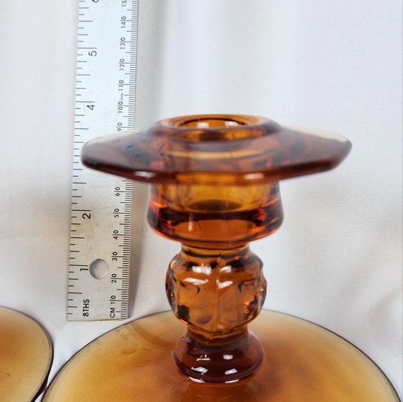 Vintage Cambridge Glass #627 Candleholders Candle Sticks, Amber Cleo - Picture 8 of 9
